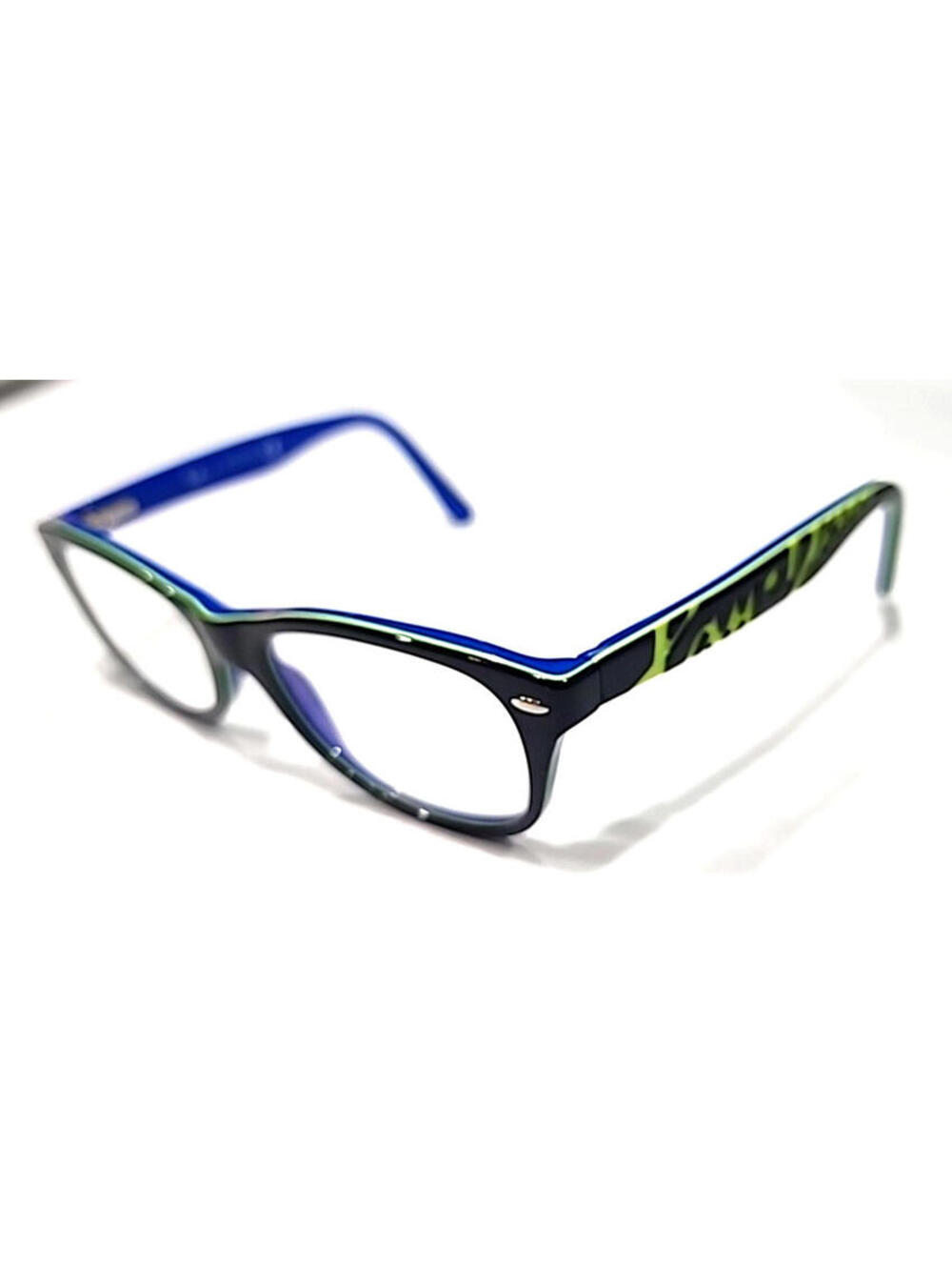 Ray Ban Jr RB1544 3600 Spell Out Boys Black Blue Oval Eyeglasses 48-16 130